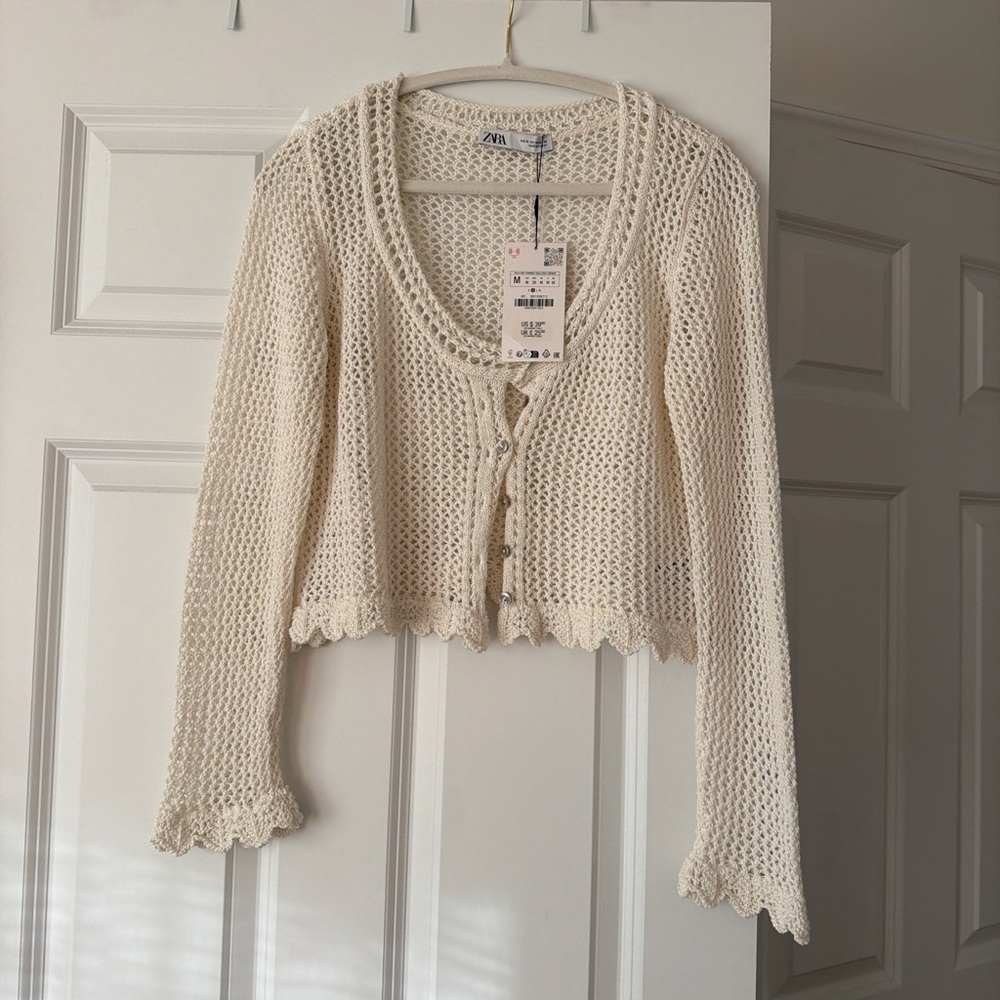 Zara Cream Crochet Women's Cardigan